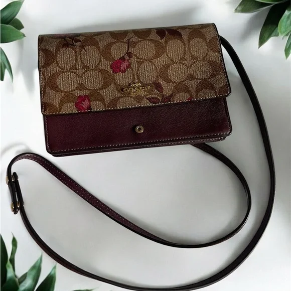 Coach Tan and Burgundy Crossbody Bag - Picture 1 of 2